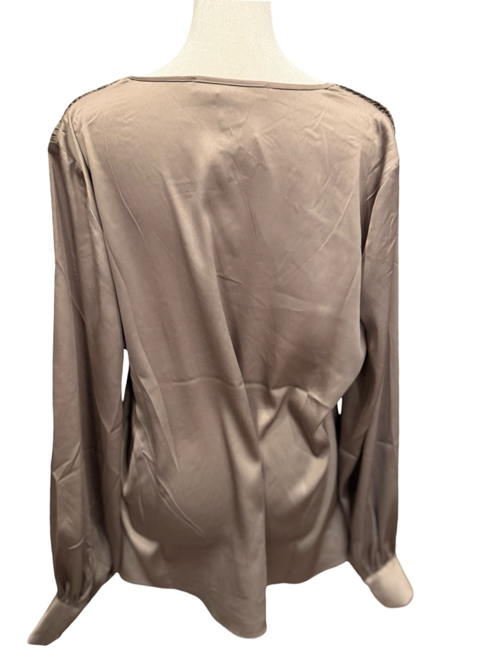 NWT White House Black Market Taupe V-Neck Satin Blouse (medium) - Picture 4 of 4